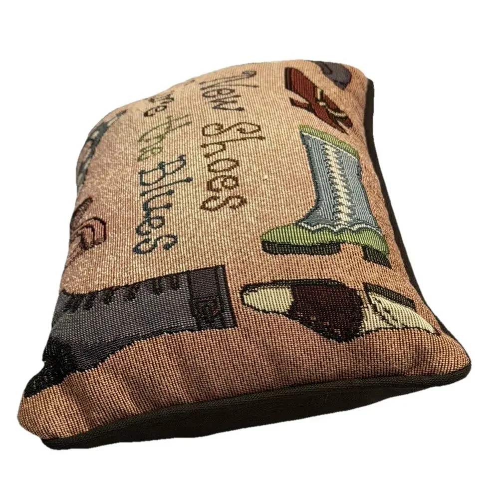 Vintage Tapestry Throw Pillow “Shoes Cure The Blues” 12’ X 8’ Fast Ship 3469-21